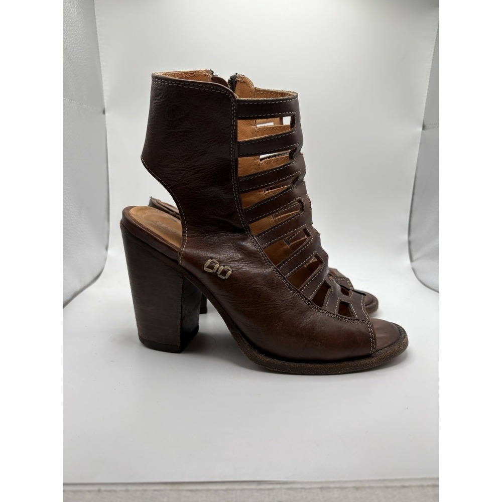 BED STÜ Occam Caged Zip‎ Bootie Block Heel Brown Rustic Size 6.5 Gladiator